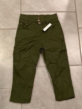 O to S High-Rise Olive Green Button-Front Pants